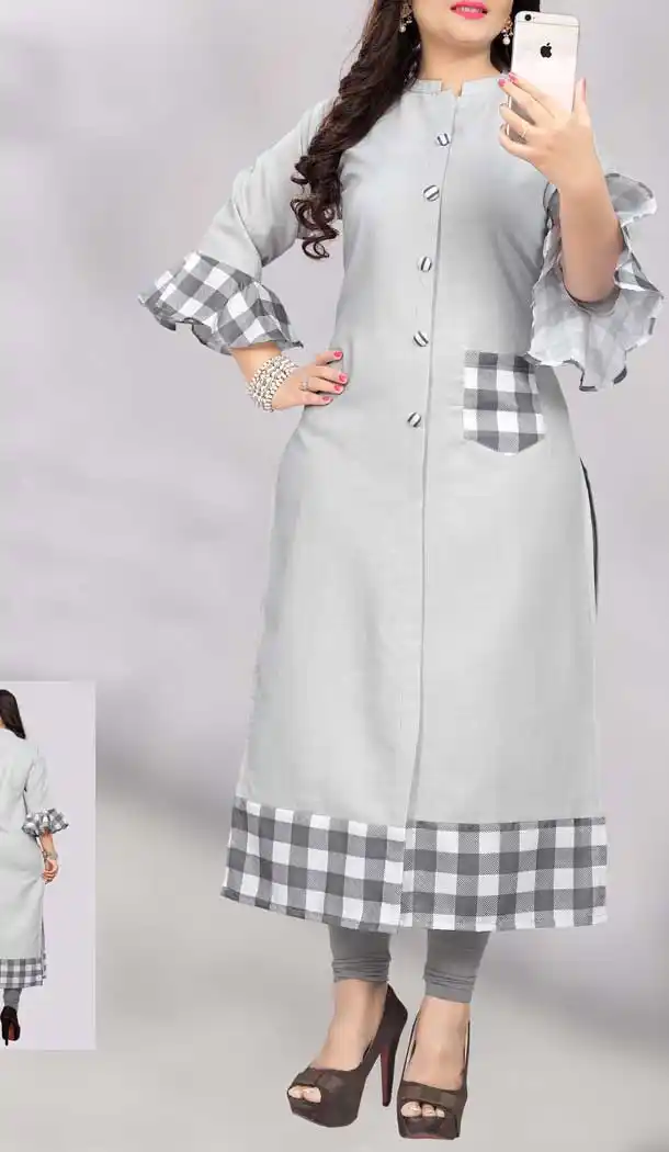 Grey Color Cott`on Casual Wear Plus Size Women Long Kurti -8236100048