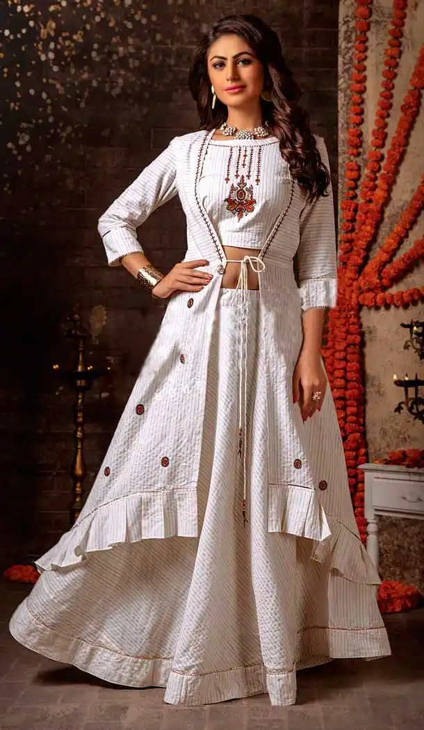 White Color Mal Lurex Designer Navaratri Special Lehenga Suit -8237100052