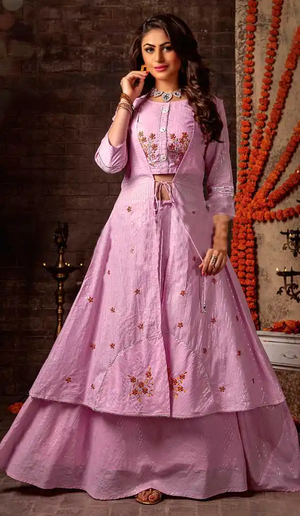 Light Pink Color Mal Lurex Designer Navaratri Special Lehenga Suit -8237100054