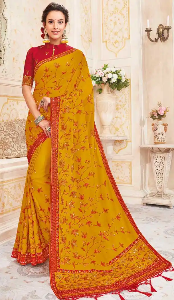 Yellow Color Chanderi Silk Heavy Designer Traditional Wear Saree -8242100110