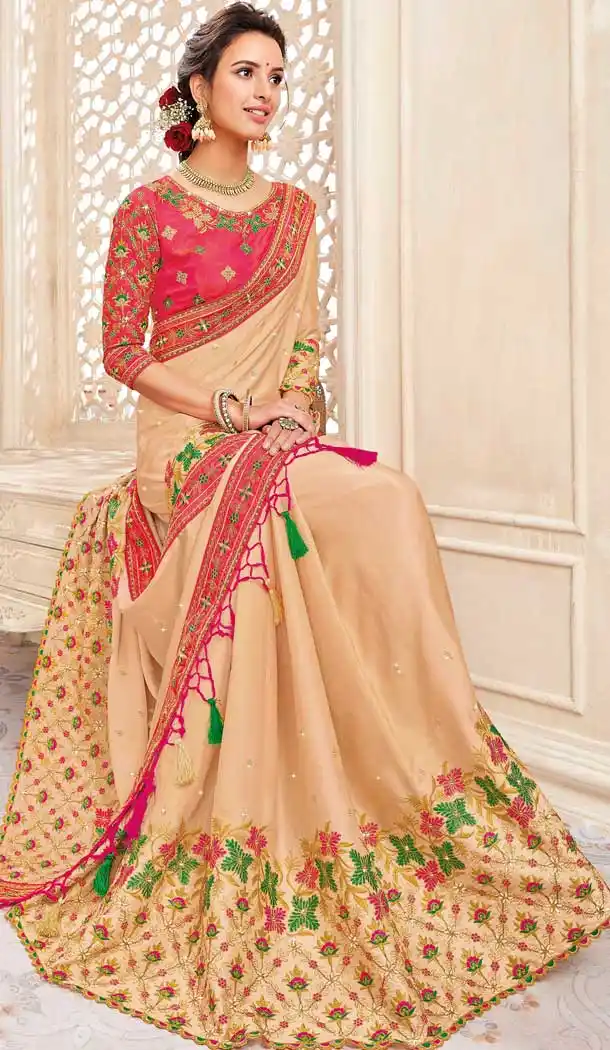 Cream Color Chanderi Silk Heavy Designer Traditional Wear Saree -8242100113