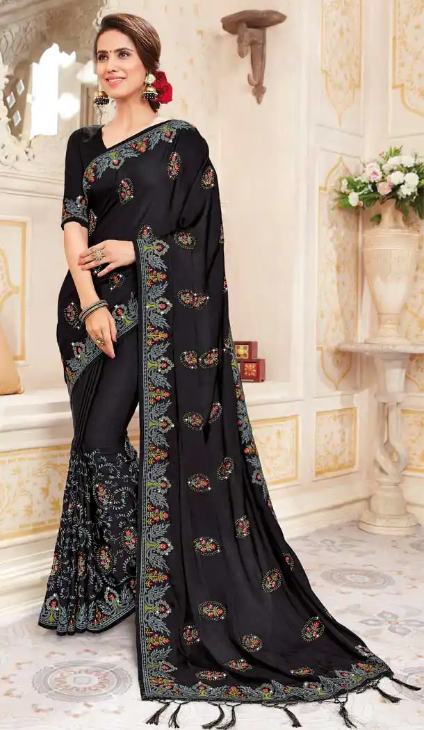 Black Color Chanderi Silk Heavy Designer Traditional Wear Saree -8242100114