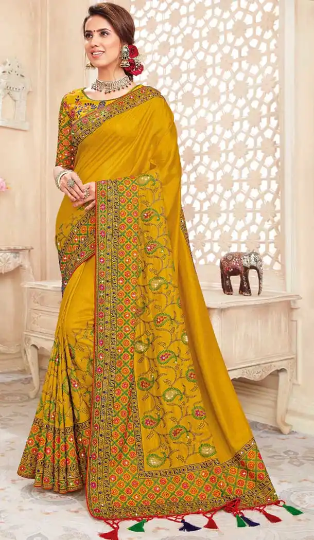Chic Yellow Color Chanderi Silk Heavy Designer Traditional Wear Saree -8242100115