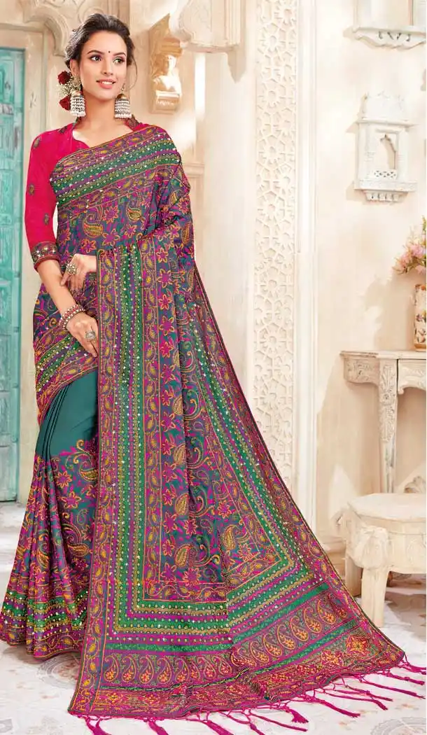 Rama Green Color Chanderi Silk Heavy Designer Traditional Wear Saree -8242100121