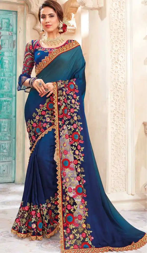 Blue Color Chanderi Silk Heavy Designer Traditional Wear Saree -8242100123
