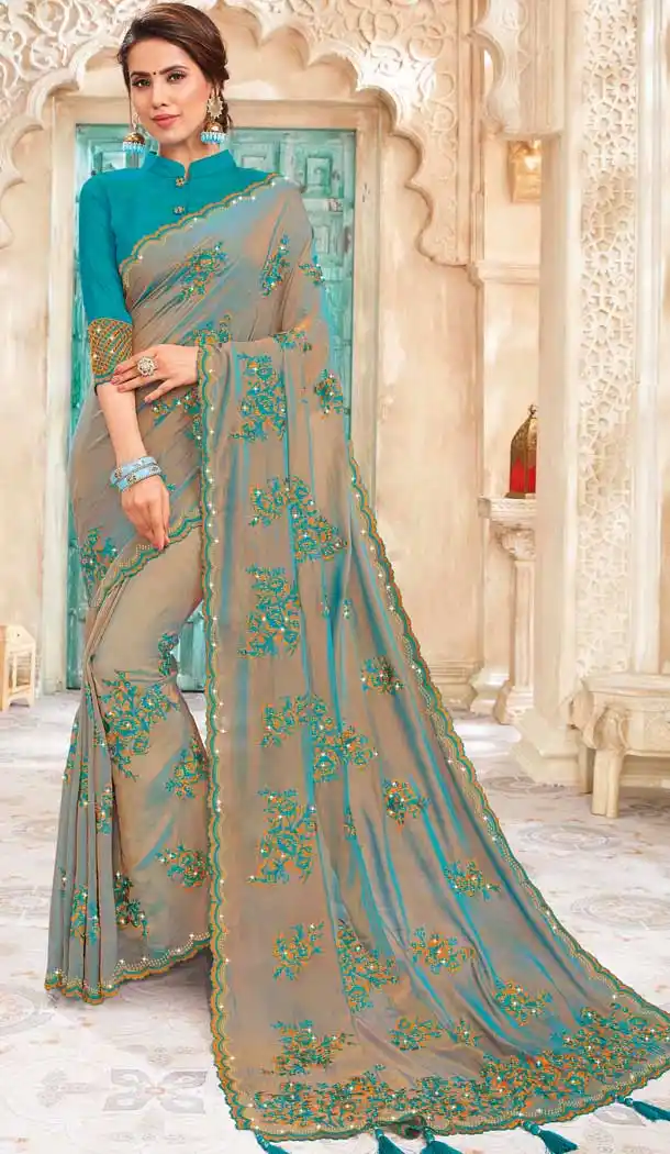 Beige Color Chanderi Silk Heavy Designer Traditional Wear Saree -8242100124