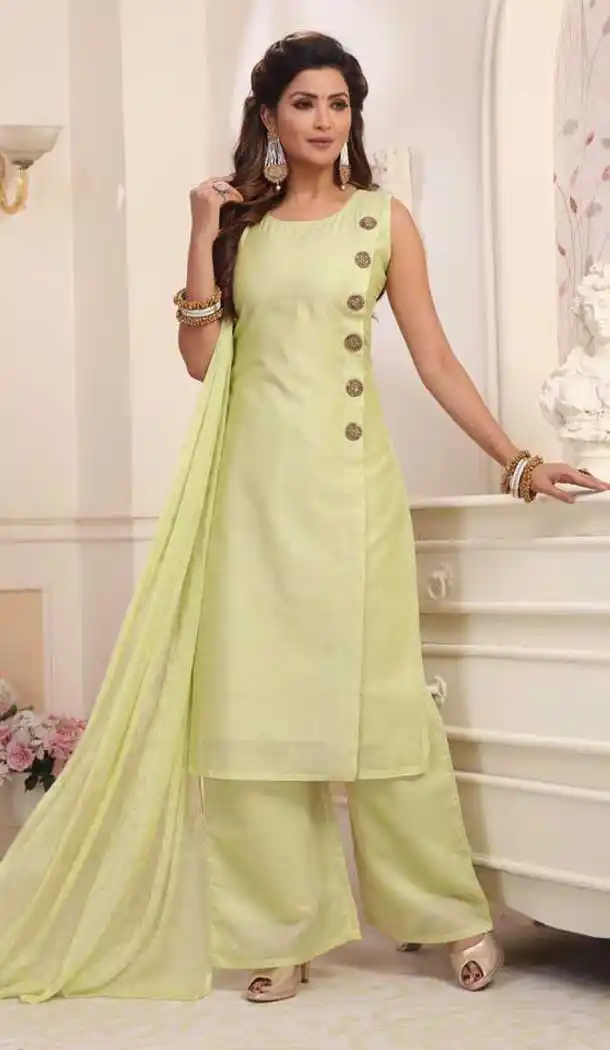 Pista Color Chanderi Silk Designer Party Wear Ready Made Dresses -8243100125