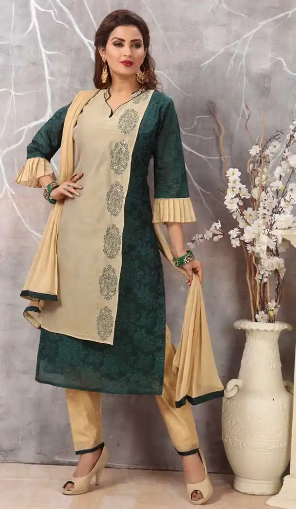 Sea Green Color Chanderi Designer Party Wear Ready Made Dresses -8243100129