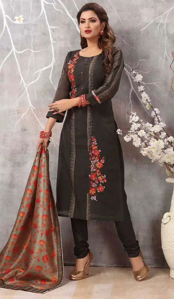 Black Color Chanderi Designer Party Wear Ready Made Dresses -8243100131