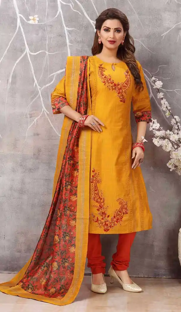 Orange Color Soft Cotton Designer Party Wear Ready Made Dresses -8243100133
