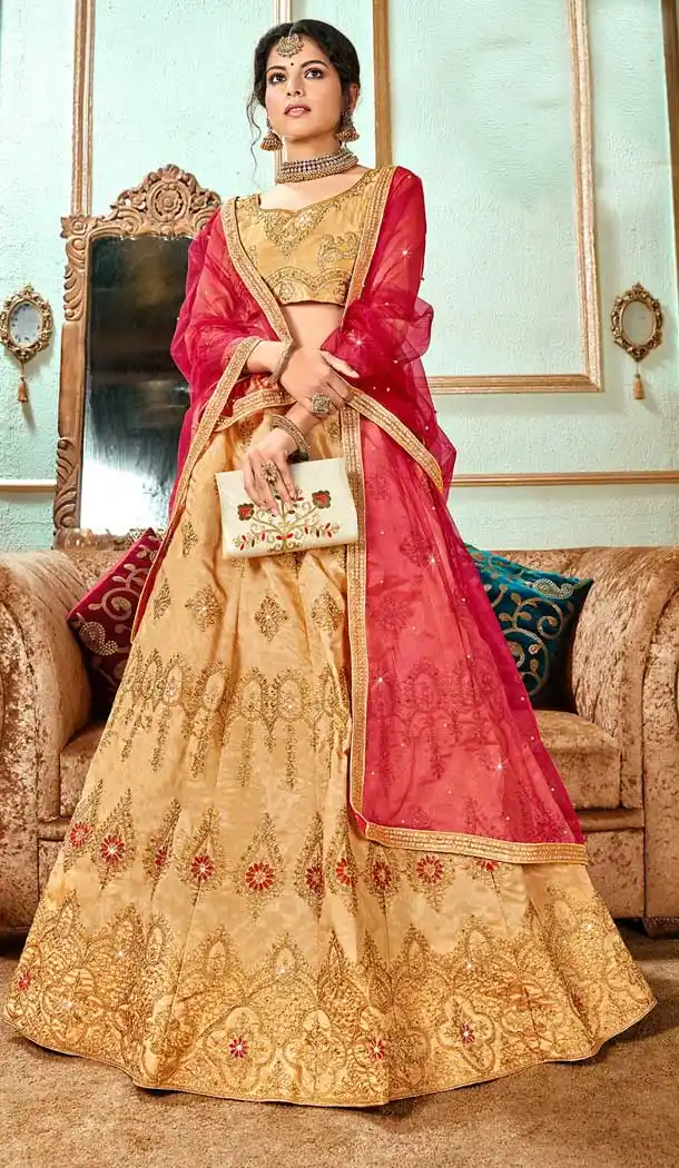 Gold Color Banglori Silk Traditional Party Wear Women Lehenga Choli -8247100163