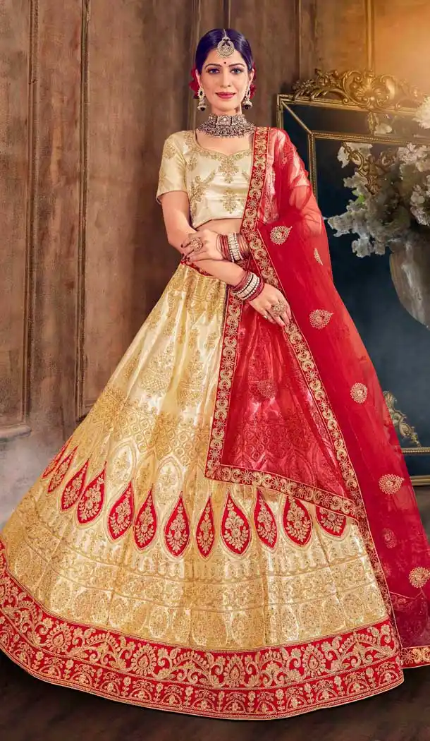 Gold Color Satin Silk Designer Traditional Wear Women Lehenga Choli -8248100167