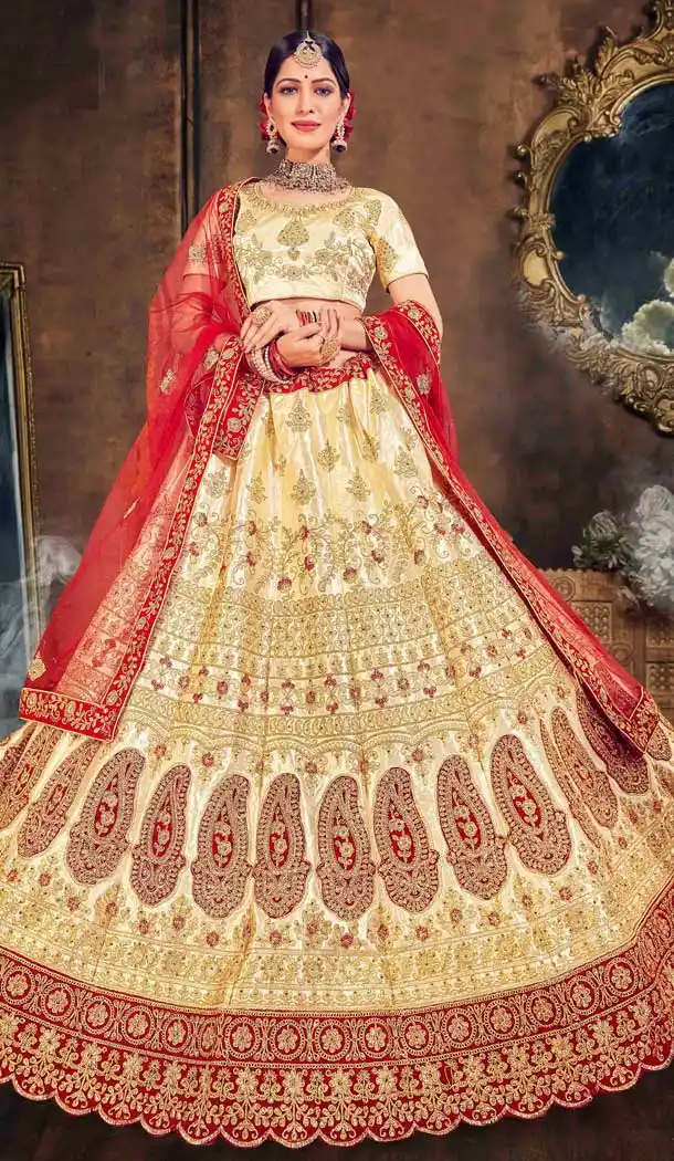 Elegant Gold Color Satin Silk Designer Traditional Wear Women Lehenga Choli -8248100170