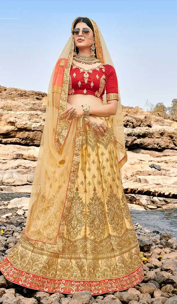 Gorgeous Gold Color Satin Silk Heavy Designer Party Wear Lehenga Choli -8250100180