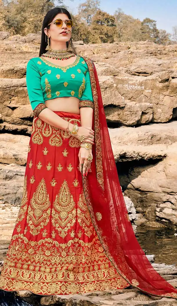 Red Color Satin Silk Heavy Designer Party Wear Lehenga Choli -8250100181