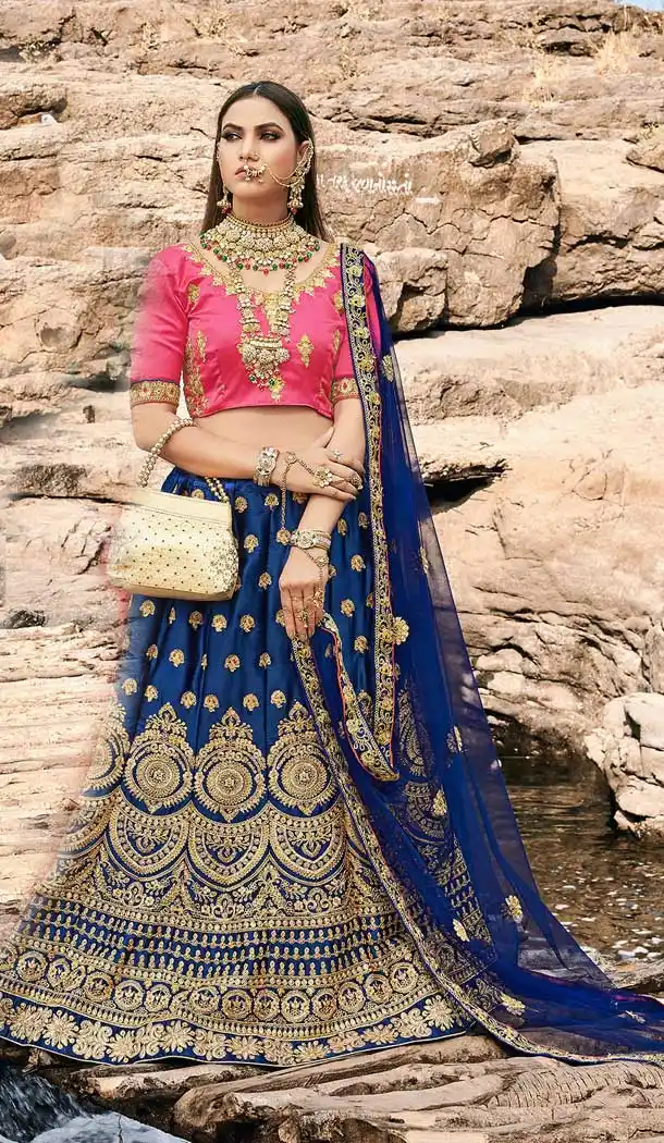 Blue Color Satin Silk Heavy Designer Party Wear Lehenga Choli -8250100182