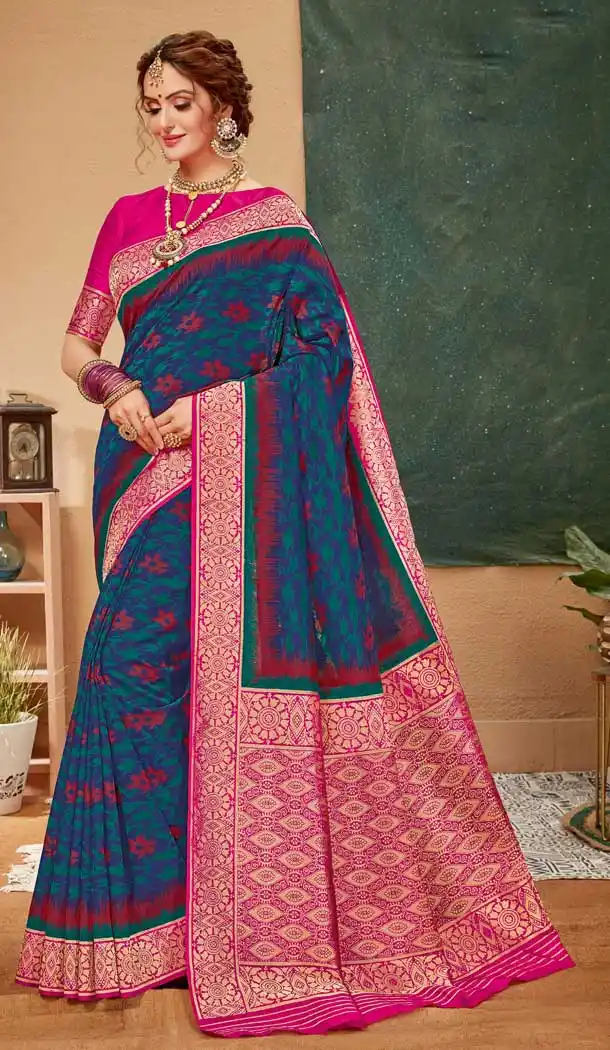 Navy Blue Color Hand Loom Silk Designer Traditional Wedding Saree Blouse -8256100209
