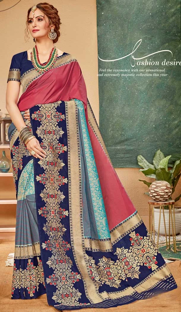 Blue Color Hand Loom Silk Designer Traditional Wedding Saree Blouse -8256100211