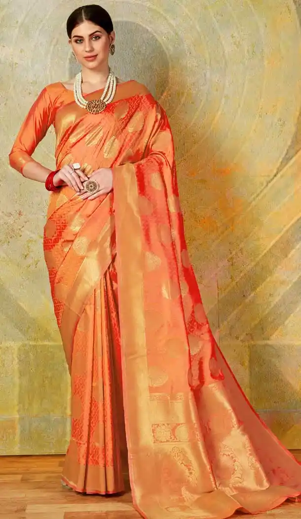 Orange Color Heavy Weaving Silk Designer Traditional Saree Blouse -8258100225