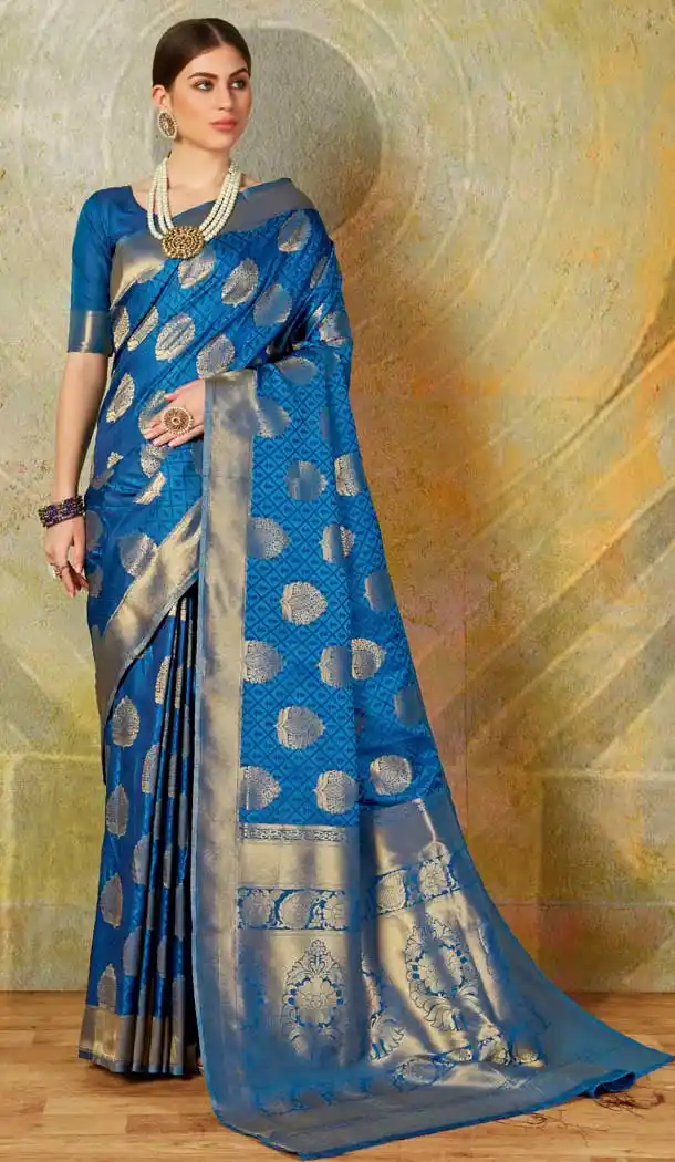 Elegant Blue Color Heavy Weaving Silk Designer Traditional Saree Blouse -8258100226