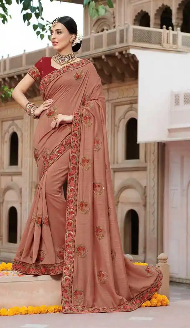Brown Color Bahubali Silk Designer Party Wear Women Saree Blouse -8259100231