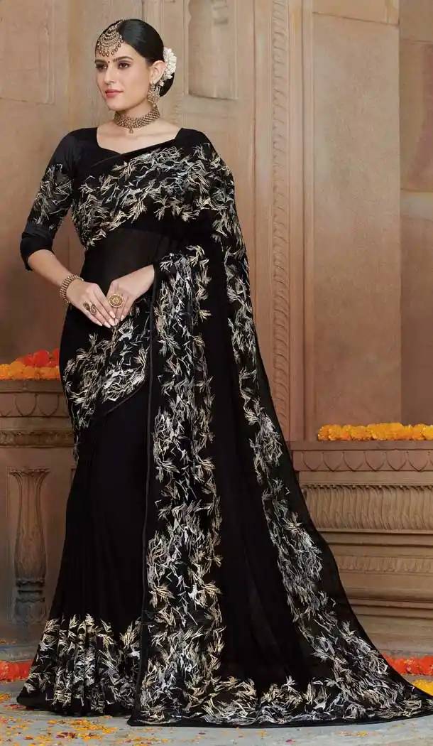 Black Color Georgette Designer Party Wear Women Saree Blouse -8259100233