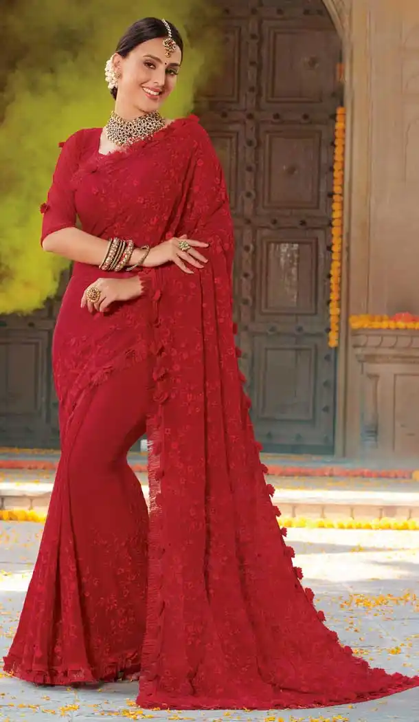 Red Color Chiffon Designer Party Wear Women Saree Blouse -8259100234