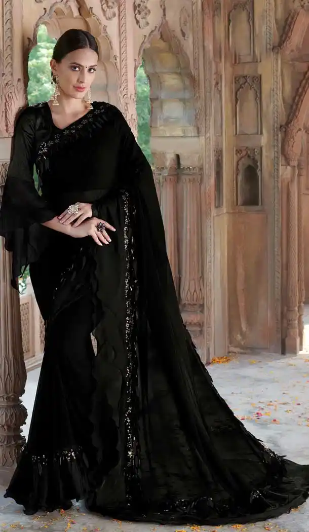 Black Color Georgette Designer Party Wear Women Saree Blouse -8259100235