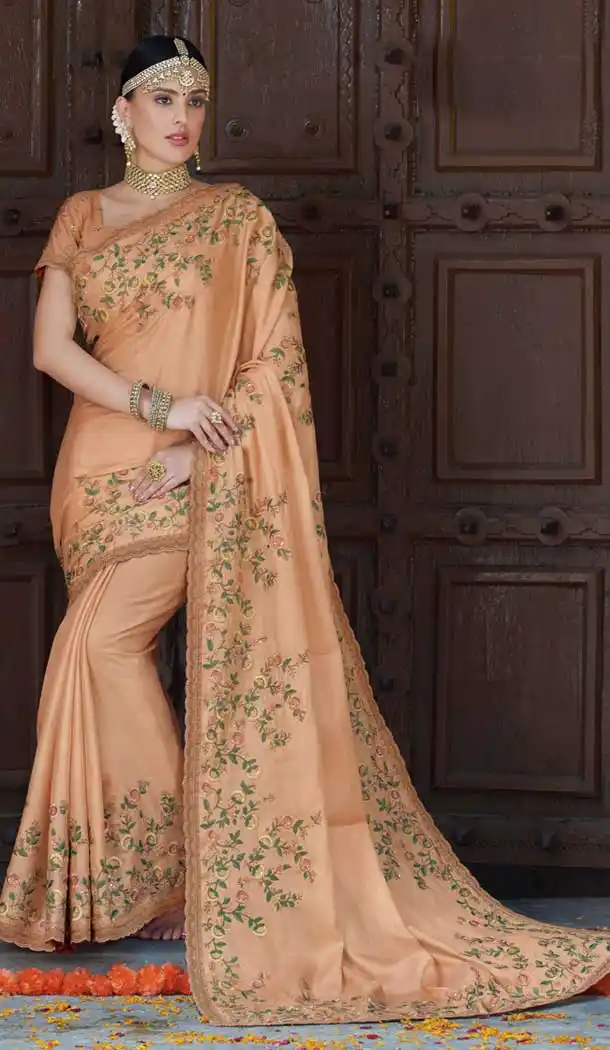 Peach Color Tussar Silk Designer Party Wear Women Saree Blouse -8259100239