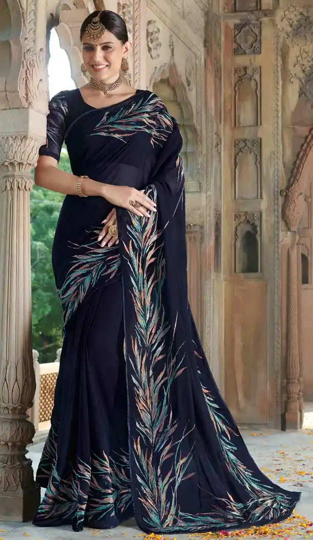 Blue Color Georgette Designer Party Wear Women Saree Blouse -8259100240