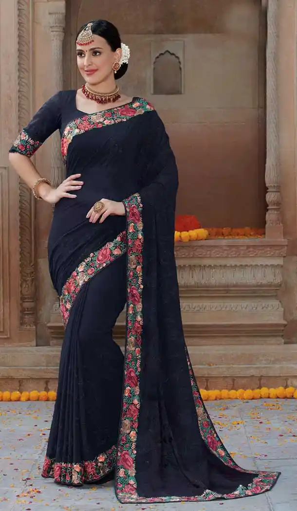 Blue Color Georgette Designer Party Wear Women Saree Blouse -8259100242