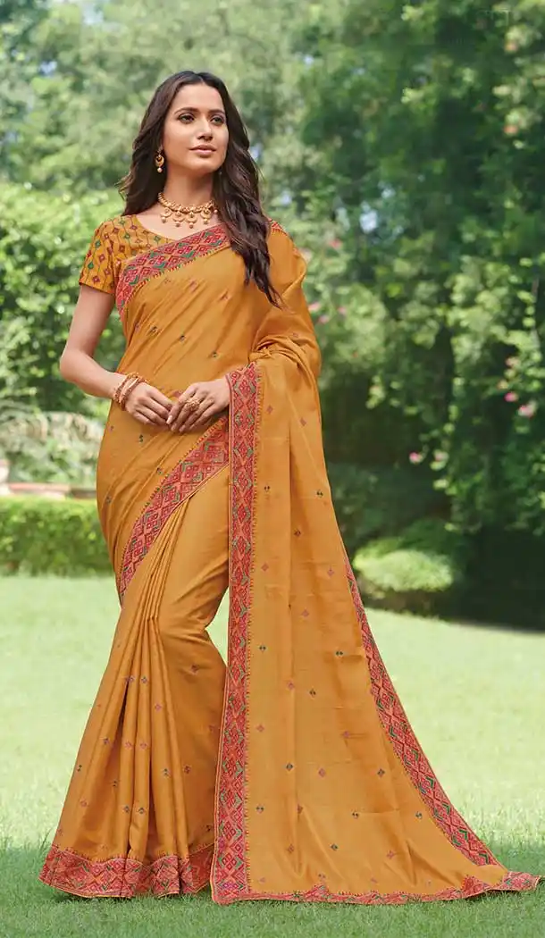 Alluring Mustard Color Tussor Silk Designer Party Wear Women Saree -8260100244