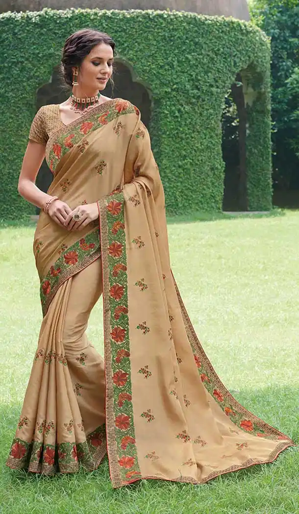 Captivating Chikoo Color Tussor Silk Designer Party Wear Women Saree -8260100245