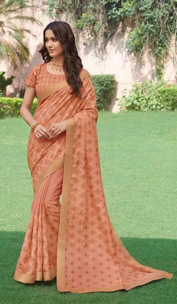 Light Peach Color Tussor Silk Designer Party Wear Women Saree -8260100248