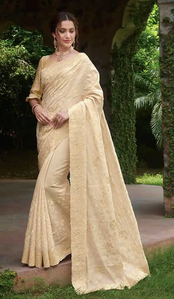 Off White Color Tussor Silk Designer Party Wear Women Saree -8260100250