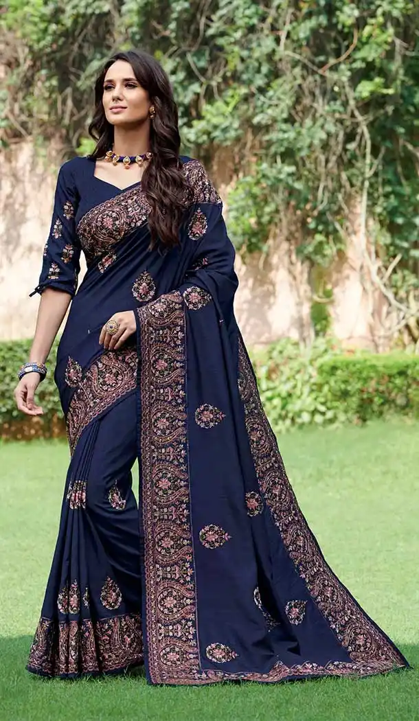 Majesty Blue Color Bahubali Silk Designer Party Wear Women Saree -8260100251