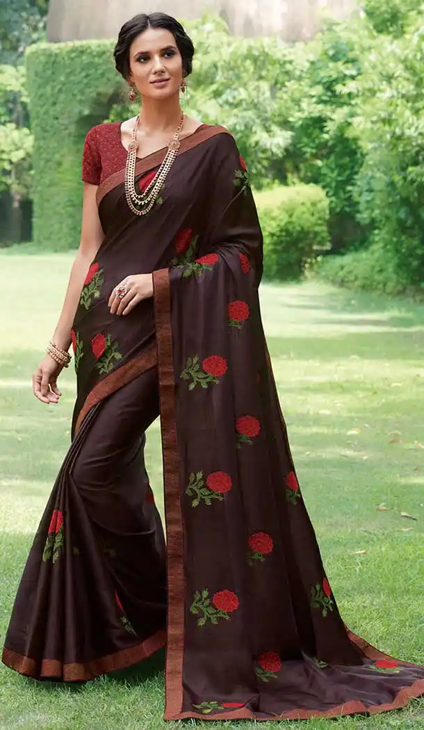 Enigmatic Coffee Color Tussor Silk Designer Party Wear Women Saree -8260100252
