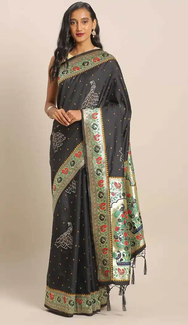 Black Color Banarasi Silk Designer Wedding Wear Saree Blouse -8282100458