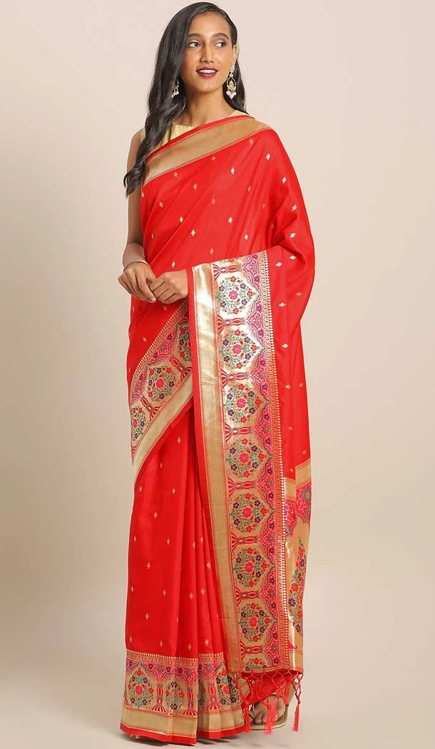 Ethnic Red Color Banarasi Silk Designer Wedding Wear Saree Blouse -8282100466