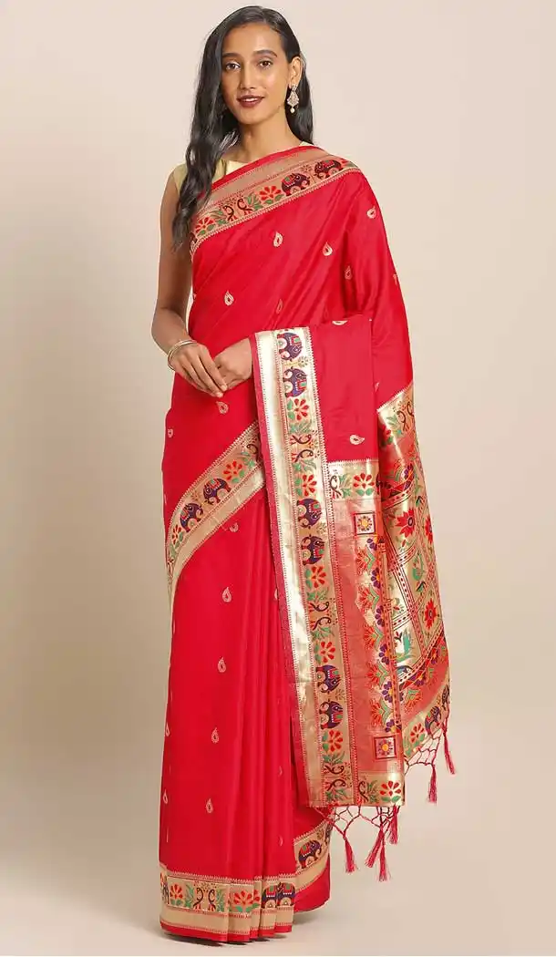 Adorable Red Color Banarasi Silk Designer Wedding Wear Saree Blouse -8282100468