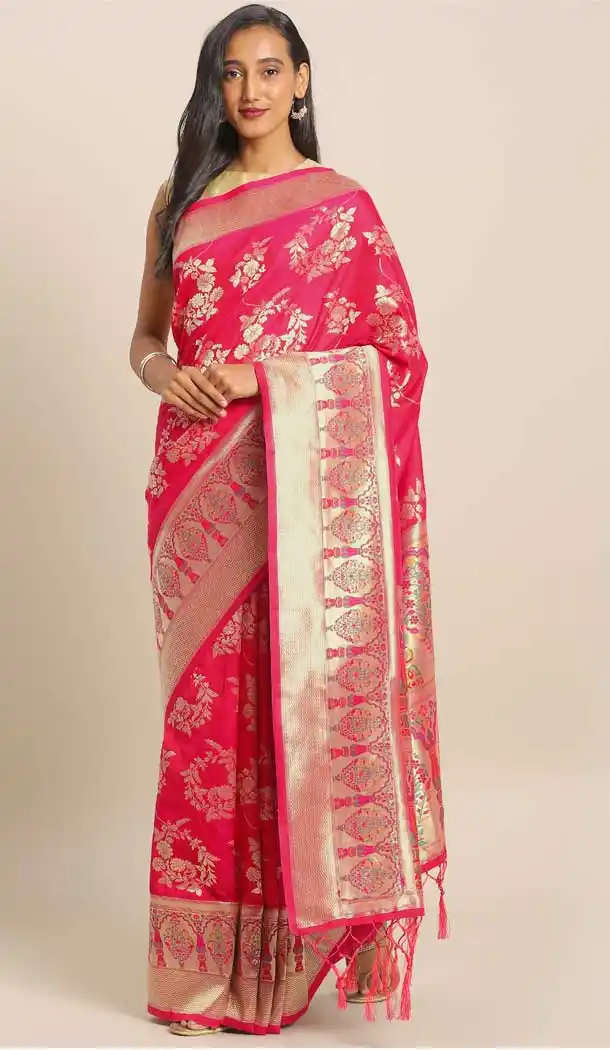 Pink Color Banarasi Silk Designer Wedding Wear Saree Blouse -8282100474