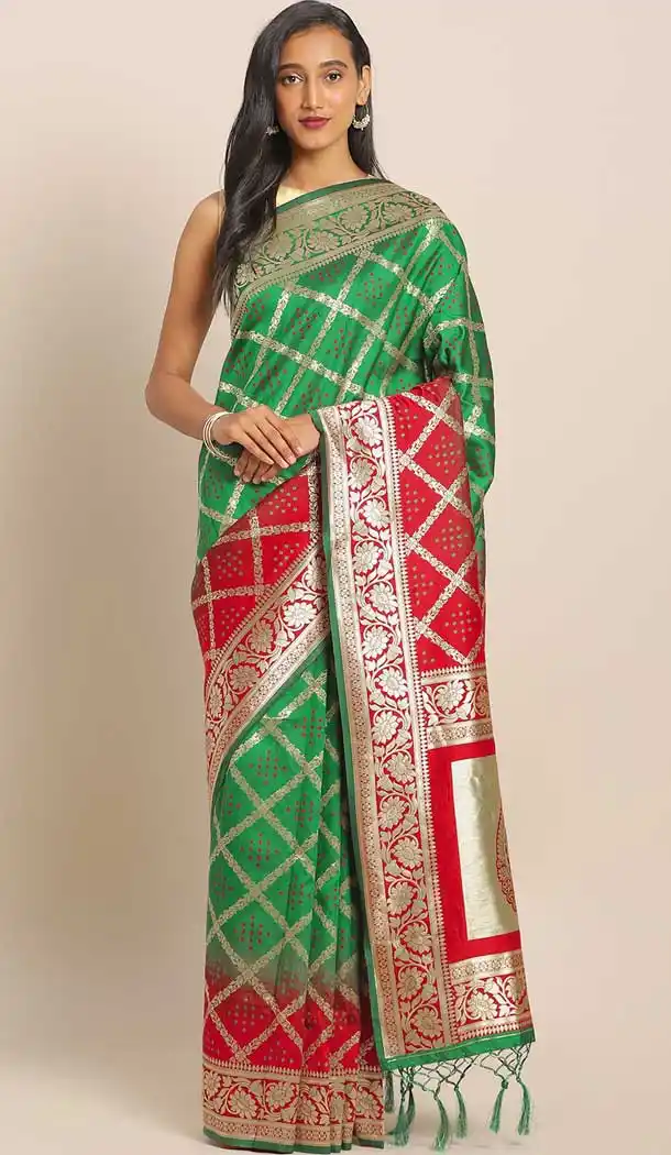 Green Color Banarasi Silk Designer Wedding Wear Saree Blouse -8282100475