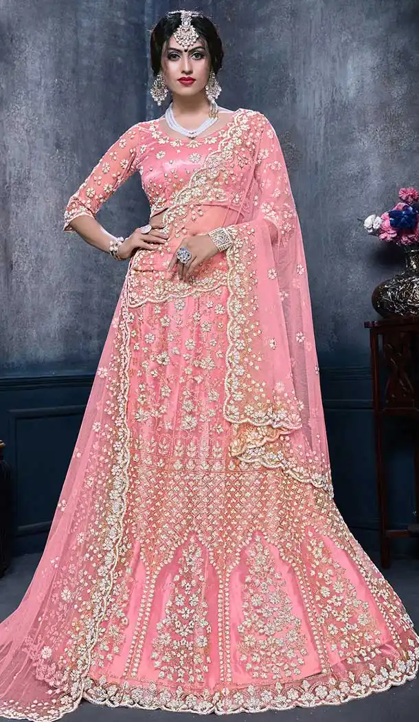 Light Pink Color Net Heavy Designer Wedding Lehenga Choli -8292100596
