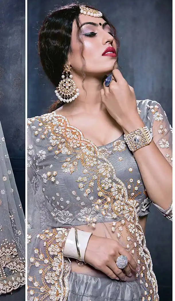 Majesty Grey Color Net Heavy Designer Wedding Lehenga Choli -8292100597