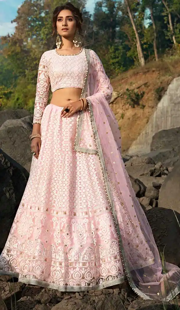 Light Pink Color Soft Net Wedding Reception Wear Lehenga Choli -8332100930