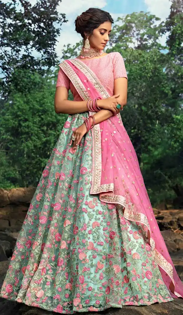 Pista Green Color Soft Net Wedding Reception Wear Lehenga Choli -8332100932