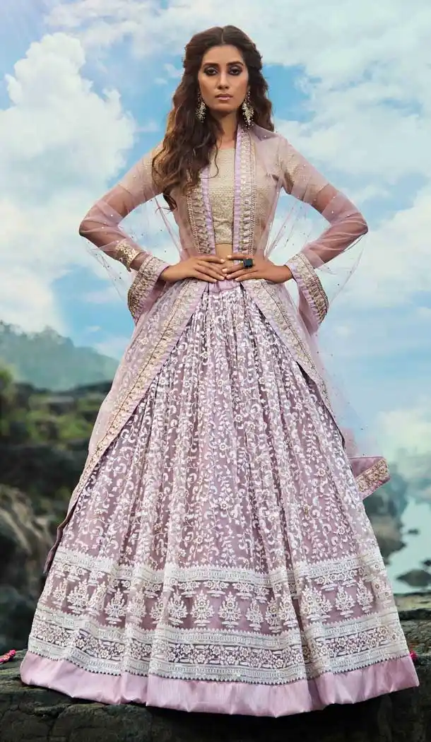 Lilac Color Soft Net Wedding Reception Wear Lehenga Choli -8332100937