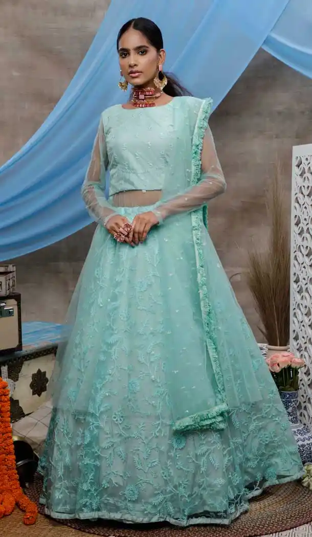 Mint Green Color Net Heavy Designer Party Wear Ready Made Gown Suit -8334100951