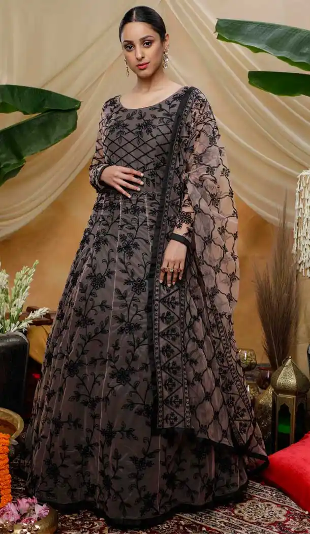 Multi Colour Color Net Heavy Designer Party Wear Ready Made Gown Suit -8334100952