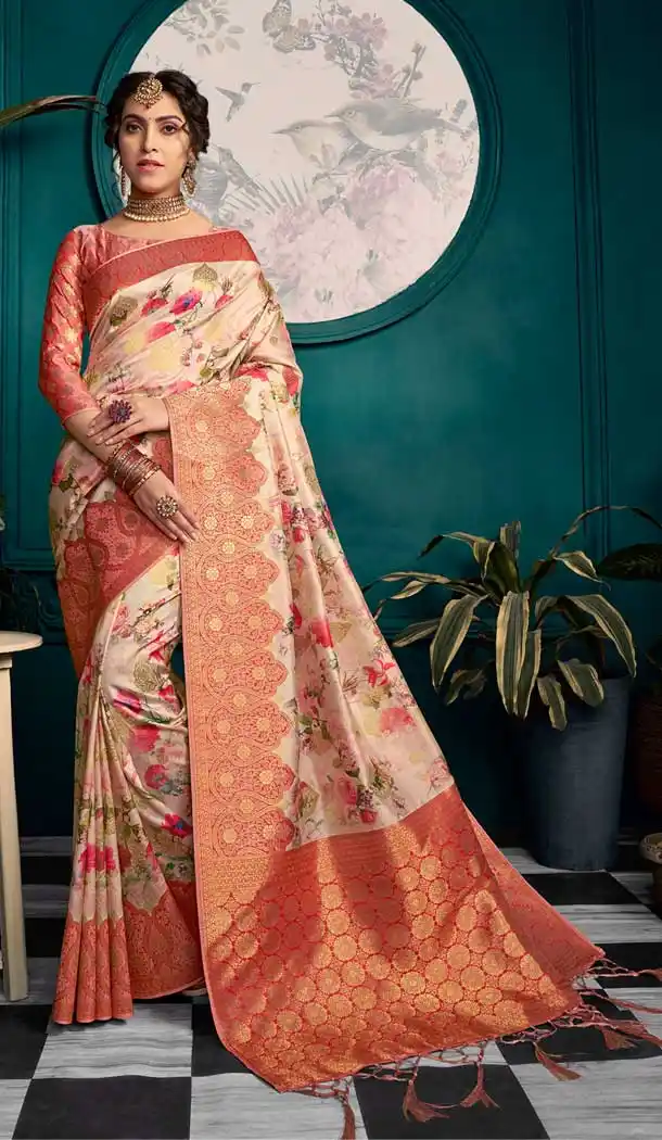 Multi Color Silk Digital Printed Party Wear Festive Wear Saree -8354101156